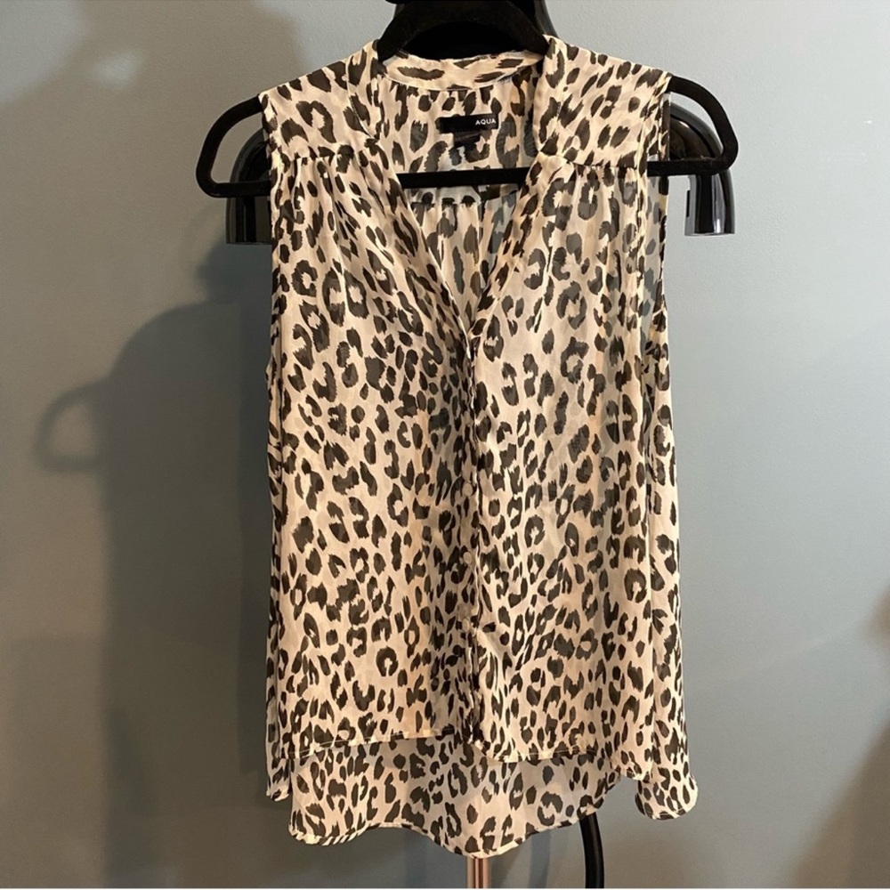 Aqua Sleeveless Button Up Blouse in Cheetah Print